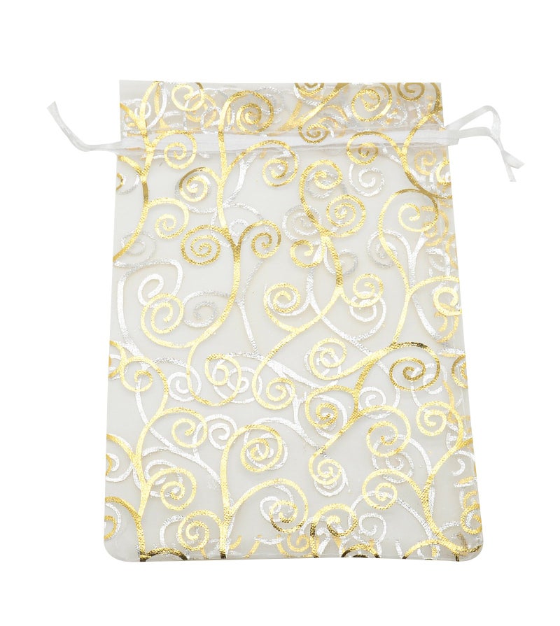 SUNGULF 100pcs Organza Pouch Bag Drawstring 6"x8" Strong Gift Candy Bag Jewelry Party Wedding Favor (Gold Silver) - Image 1
